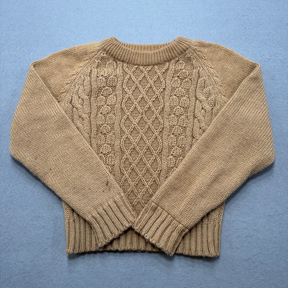 Vintage 70s Cable Knit Sweater Men's Small Tan Acrylic Pullover Scrambler Triton